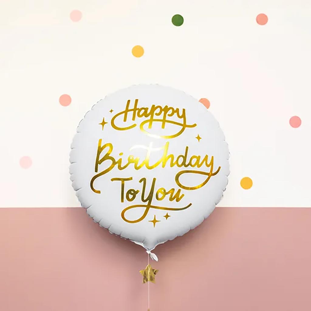 FOLIOPALLO PYÖREÄ | HAPPY BIRTHDAY - VALKOINEN
